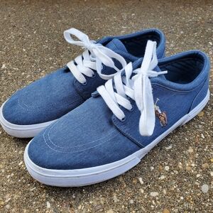 Polo Ralph Lauren Faxon Low Blue Denim Canvas Sneakers Shoes Men's 10D
